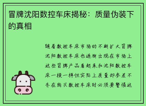冒牌沈阳数控车床揭秘：质量伪装下的真相